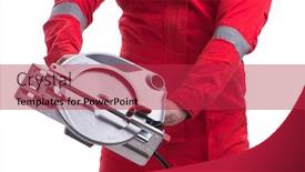  Presentation with woodworking - Slide deck enhanced with male-carpenter-with-circular-saw background and a red colored foreground