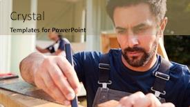  Presentation with build - Beautiful theme featuring male-carpenter-with-female-apprentice backdrop and a coral colored foreground