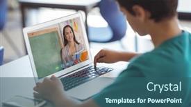  Presentation with distance learning - Slide deck consisting of male-caucasian-student-having background and a ocean colored foreground