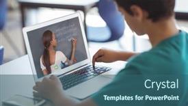  Presentation with distance learning - PPT theme having male-caucasian-student-having background and a ocean colored foreground