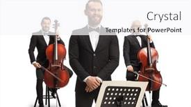  Presentation with conductor - PPT theme having male-cello-players background and a white colored foreground