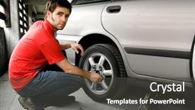  Presentation with tire - Colorful presentation enhanced with male chaning a tire backdrop and a dark gray colored foreground