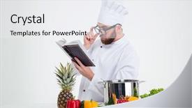 Presentation with cook chef - PPT layouts having male chef cook in glasses background and a white colored foreground