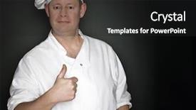  Presentation with chef - Audience pleasing PPT theme consisting of male-chef-giving-a-positive backdrop and a dark gray colored foreground