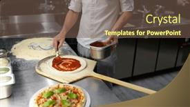  Presentation with base - Presentation design enhanced with male-chef-spreading-tomato-paste background and a violet colored foreground