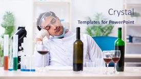  Presentation with chemist - Amazing PPT layouts having male chemist examining wine samples at lab backdrop and a sky blue colored foreground