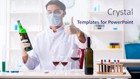 Presentation with chemist - Colorful presentation theme enhanced with male chemist examining wine samples at lab backdrop and a sky blue colored foreground