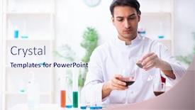  Presentation with chemist - Cool new PPT theme with male-chemist-examining-wine-samples backdrop and a sky blue colored foreground
