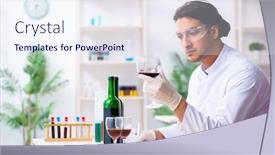  Presentation with chemist - Presentation design featuring male-chemist-examining-wine-samples background and a sky blue colored foreground