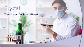  Presentation with chemist - PPT theme having male-chemist-examining-wine-samples background and a sky blue colored foreground