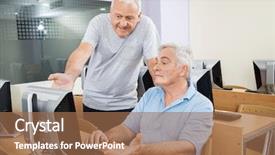  Presentation with helping man - Slide deck consisting of male classmate in using computer background and a coral colored foreground