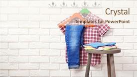  Presentation with clothing wooden clothes hanger object - Amazing theme having boy wearing dress - male clothes on hangers backdrop and a cream colored foreground