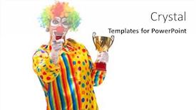  Presentation with clown - Colorful slide deck enhanced with male clown isolated on white backdrop and a white colored foreground