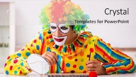  Presentation with energy conservation home - Cool new PPT theme with male clown preparing for perfomance backdrop and a  colored foreground