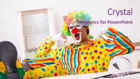  Presentation with clown - PPT layouts having male clown preparing for perfomance background and a  colored foreground