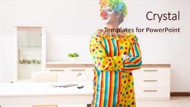  Presentation with home hazardous waste - Amazing PPT theme having male clown preparing for perfomance backdrop and a  colored foreground