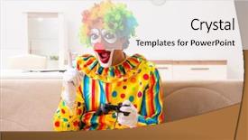  Presentation with clown - Slide set with male clown preparing for perfomance background and a sky blue colored foreground
