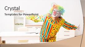  Presentation with home homeschooling - Presentation theme having male clown preparing for perfomance background and a  colored foreground