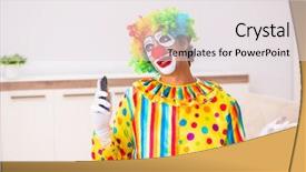  Presentation with clown - Presentation theme having male clown preparing for perfomance background and a sky blue colored foreground