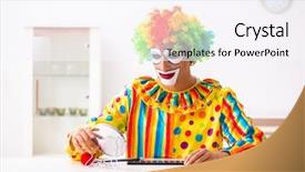  Presentation with clown - Presentation design consisting of male clown preparing for perfomance background and a sky blue colored foreground