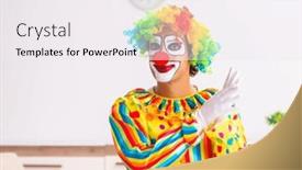  Presentation with clown - Presentation design enhanced with male-clown-preparing-for-perfomance background and a white colored foreground