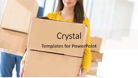  Presentation with new office - Amazing PPT layouts having male colleague carrying cardboard boxes backdrop and a coral colored foreground