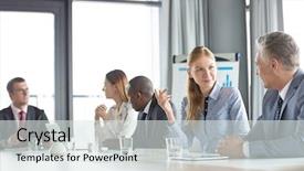  Presentation with room - Presentation theme with 5 years plan - young businesswoman discussing with male background and a sky blue colored foreground