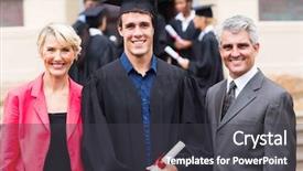  Presentation with graduation ceremony invitation - PPT layouts having graduate and parents at graduation background and a dark gray colored foreground