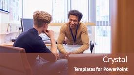  Presentation with college campus - Cool new PPT layouts with male-college-student-meeting backdrop and a tawny brown colored foreground