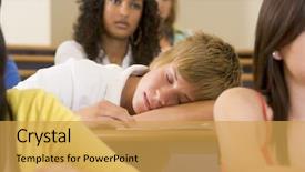  Presentation with college - Audience pleasing PPT theme consisting of male college student sleeping backdrop and a yellow colored foreground