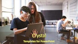  Presentation with college students - Slide set consisting of male college students using laptop background and a tawny brown colored foreground