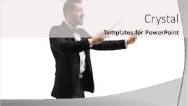  Presentation with baton - Amazing slide deck having male-conductor-in-a-suit backdrop and a white colored foreground