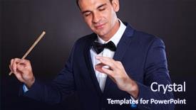  Presentation with conductor - Amazing presentation theme having male conductor on black background backdrop and a wine colored foreground