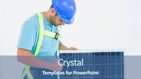  Presentation with solar plant construction - Audience pleasing slide deck consisting of male construction worker examining solar backdrop and a ocean colored foreground