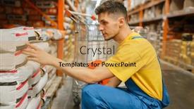  Presentation with hardware - Presentation theme featuring constructor choosing cement in hardware background and a yellow colored foreground