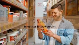  Presentation with hardware - Beautiful PPT layouts featuring male consumer choosing materials in hardware store backdrop and a coral colored foreground