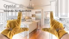  Presentation with kitchen design - Slide deck featuring male-contractor-hands-framing-completed background and a soft green colored foreground