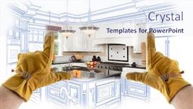  Presentation with kitchen design - Slide deck enhanced with male-contractor-hands-framing-completed background and a sky blue colored foreground
