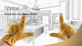  Presentation with kitchen design - PPT layouts enhanced with male-contractor-hands-framing-over background and a white colored foreground