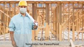  Presentation with medical face mask - Colorful PPT theme enhanced with male-contractor-in-hard-hat backdrop and a soft green colored foreground