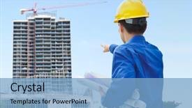  Presentation with civil contractor - Cool new slide set with male contractor or civil engineer backdrop and a light blue colored foreground