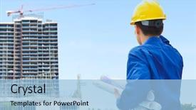  Presentation with civil contractor - Beautiful presentation design featuring male contractor or civil engineer backdrop and a light blue colored foreground