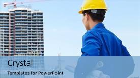  Presentation with civil contractor - Presentation theme with male contractor or civil engineer background and a light blue colored foreground