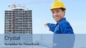  Presentation with civil contractor - Presentation design having male contractor or civil engineer background and a light blue colored foreground
