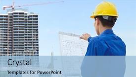  Presentation with civil engineering - Beautiful PPT theme featuring male contractor or civil engineer backdrop and a light blue colored foreground