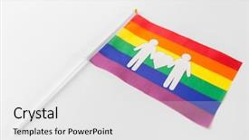  Presentation with lgbt pride flag rainbow flag - Theme with male couple white paper pictogram background and a white colored foreground