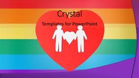  Presentation with gay pride - Colorful PPT theme enhanced with male couple white paper pictogram backdrop and a red colored foreground