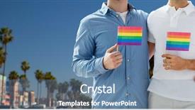 Presentation with beach rainbow - Beautiful PPT theme featuring male couple with rainbow flag backdrop and a teal colored foreground