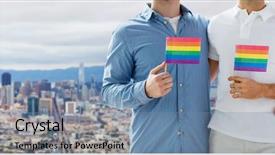  Presentation with gay pride - Audience pleasing theme consisting of male couple with rainbow flag backdrop and a seafoam green colored foreground