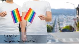  Presentation with gay pride - PPT theme having male couple with rainbow flag background and a light blue colored foreground